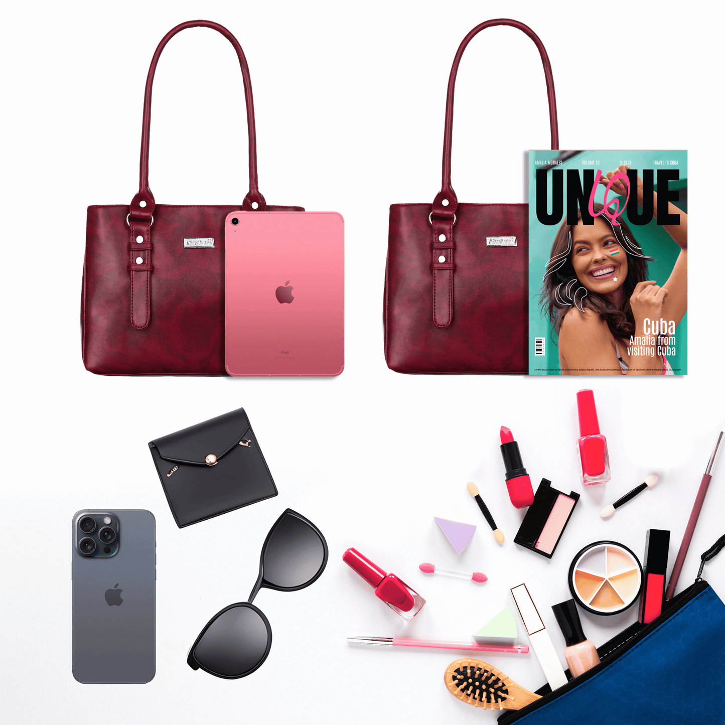 fashion Faux Leather Women’s Satchel Bag | Ladies Purse Handbag| Tote Bag | Shoulder Bag / Cherry/