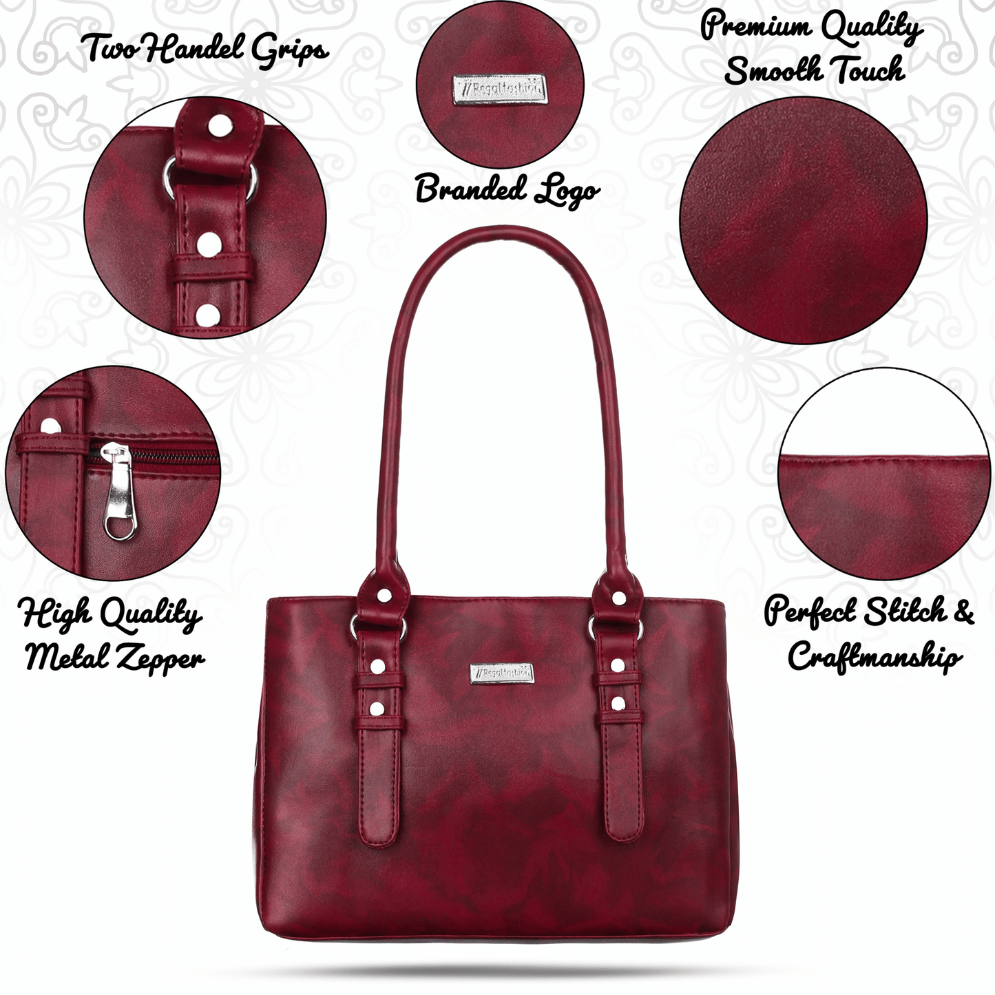 fashion Faux Leather Women’s Satchel Bag | Ladies Purse Handbag| Tote Bag | Shoulder Bag / Cherry/